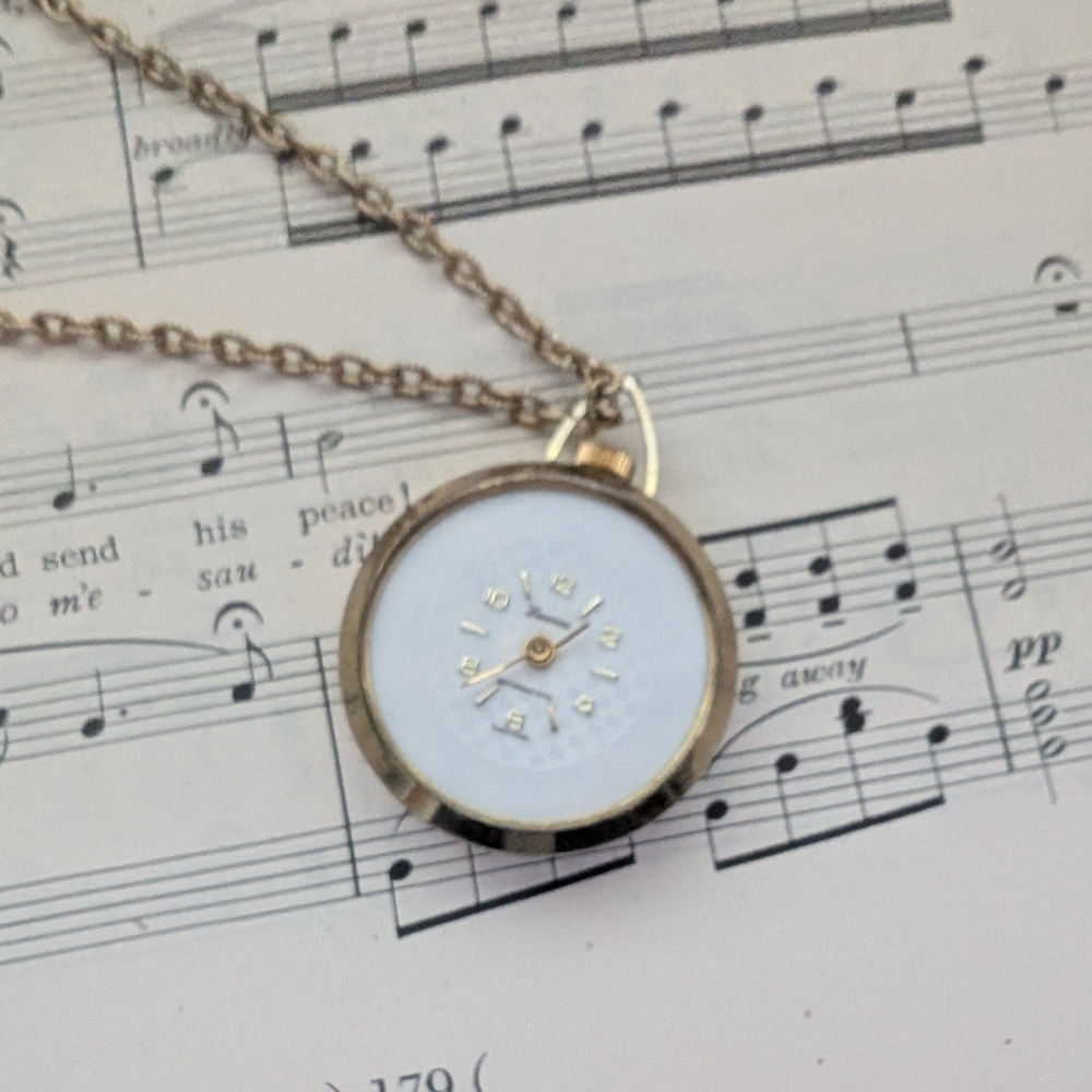 Elegant Gold and White Pendant Watch Necklace